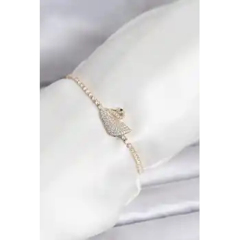 Kuğu Model Zirkon Taşlı Gold Renk Asansörlü Su Yolu Bileklik