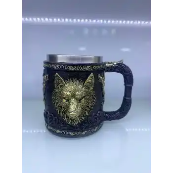 Kurt işlemeli Çelik Kupa Kod 6901