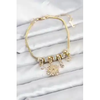 Kutup Yıldızı Model Charmlı Gold Renk Kadın Bileklik