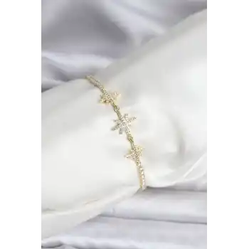 Kutup Yıldızı Model Zirkon Taşlı Gold Renk Su Yolu Kadın Bileklik