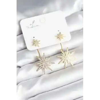 Kutup Yıldızı Model Zirkon Taşlı Pirinç Kadın Küpe
