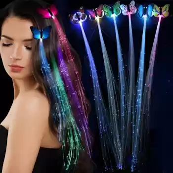 Led Fiber Optik Işıklı Kelebek Saç Klipsi 1 Adet (5069)