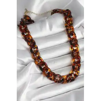 Leopar Desenli Mika Kalın Zincir Kadın Kolye