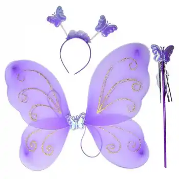 Lila Renk Kanadı Tacı ve Sopası 50x37 cm
