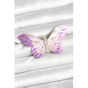 Lila Renk Kelebek Model Broş