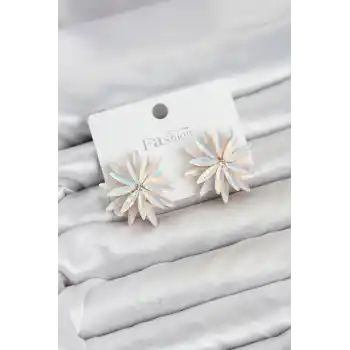Lotus Model Beyaz Renk Kristal Taşlı Kadın Küpe