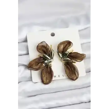 Lotus Model Haki Renk Tüllü Kadın Küpe