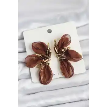 Lotus Model Kahverengi Renk Tüllü Kadın Küpe