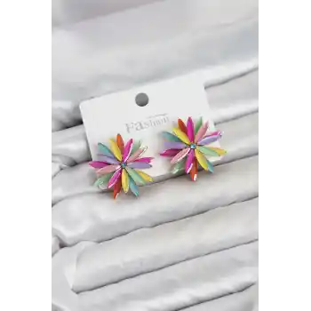 Lotus Model Karışık Renk Kristal Taşlı Kadın Küpe