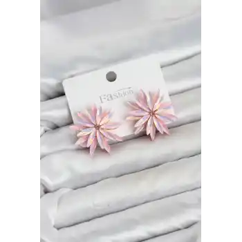 Lotus Model Pembe Renk Kristal Taşlı Kadın Küpe