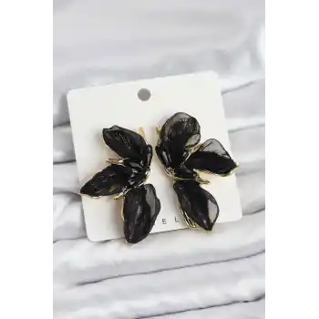 Lotus Model Siyah Renk Tüllü Kadın Küpe