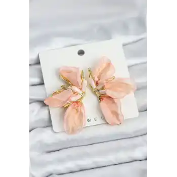 Lotus Model Yavruağızı Renk Tüllü Kadın Küpe