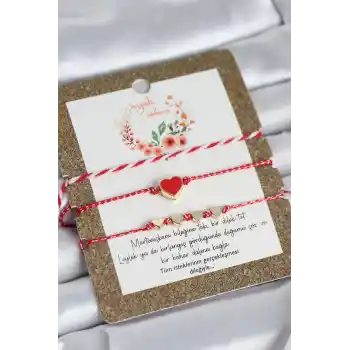 Marteniçka Bileklik 3lü Kırmızı Mineli Kalp Model