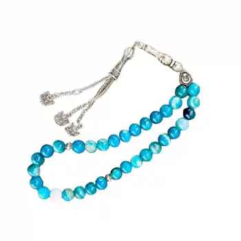 Mavi Beyaz akik tesbih