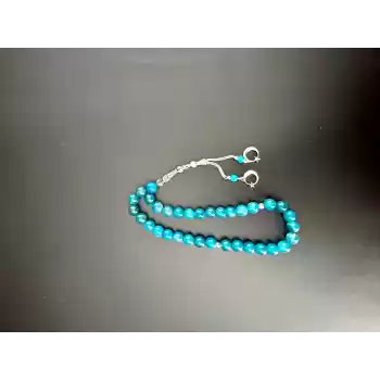 Mavi Beyaz akik tesbih 8 mm