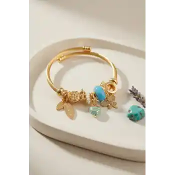 Mavi Kalpli ve Kelebek Model Charmlı Bileklik