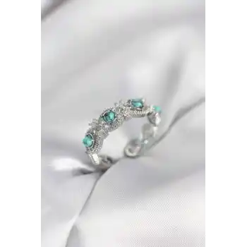 Mavi Taşlı Gümüş Renk Vintage Kadın Yüzük