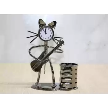 Metal Gitar Çalan Kedi Müzisyen Saat Ve Kalemlik Alk4345