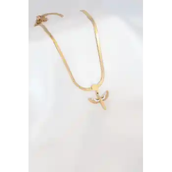 Mikail Figür Zirkon Taş Detay Gold Renk Çelik İtalyan Zincir Kadın Kolye