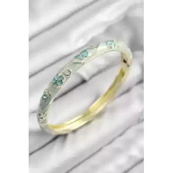 Mineli Pirinç Çiçek Motifli Gold Renk Kadın Kelepçe