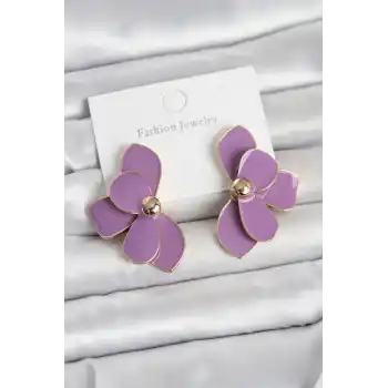 Mor Mineli Lotus Model Pirinç Kadın Küpe