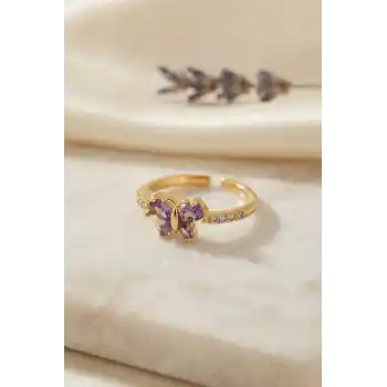 Mor Zirkon Taşlı Kelebek Model Kadın Yüzük
