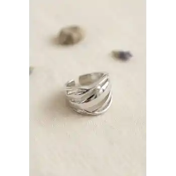 Örgü Formlu Geniş Tasarım Gümüş Renk Yüzük