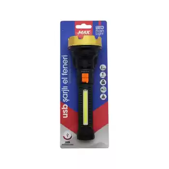 ORTA=19CM 2İN1= OSL LED - COB LED USB ŞARJLI EL FENERİ 3-KADEME IŞIK - FLAŞÖR ŞARJ GÖSTERGE (5069)
