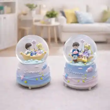 Orta Boy Müzikli Işıklı Romantik Sevgililer Kar Küresi