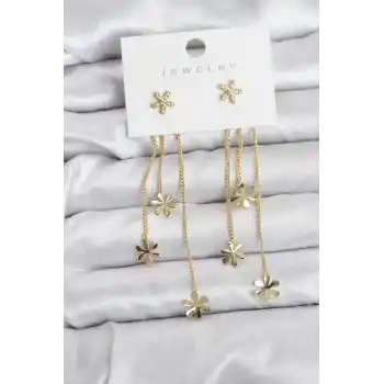 Papatya Model Gold Renk Pirinç Sallantılı Kadın Küpe