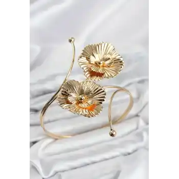 Pazu Bileklik Gold Renk Pirinç Çiçek Model