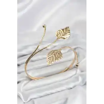 Pazu Bileklik Gold Renk Pirinç Yaprak Model