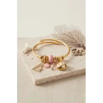 Pembe Deniz Kabuğu Model Gold Renk Charmlı Bileklik
