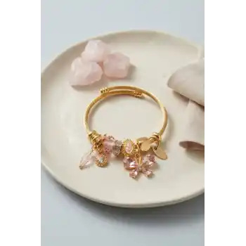 Pembe Kelebek Model Charmlı Bileklik