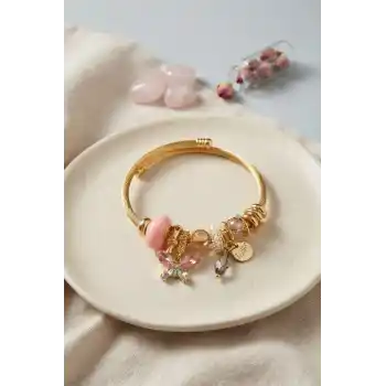 Pembe Kelebek Model Charmlı Bileklik