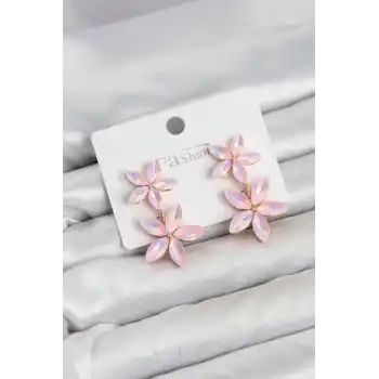 Pembe Kristal Çiçek Küpe