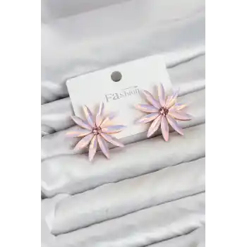 Pembe Kristal Taşlı Lotus Model Kadın Küpe