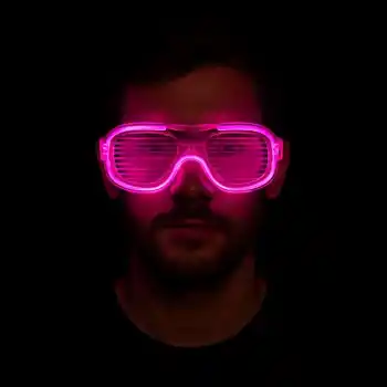 Pembe Led Işıklı Parti Gözlüğü - Neon Glow Şerit Gözlük 3 Modlu