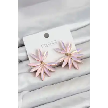 Pembe Renk Kristal Taşlı Lotus Model Kadın Küpe