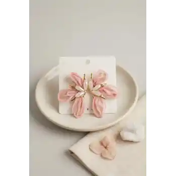 Pembe Renk Orkide Model Organze Küpe