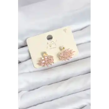 Pembe Zirkon Taşlı Gold Swan Kuğu Model Kadın Küpe