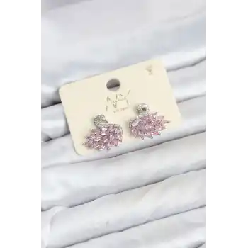 Pembe Zirkon Taşlı Gümüş Swan Kuğu Model Kadın Küpe