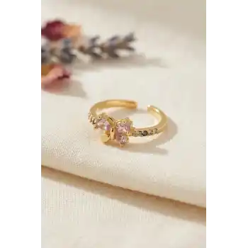 Pembe Zirkon Taşlı Kelebek Model Kadın Yüzük