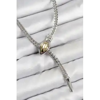 Pirinç Asansörlü Yılan Model Gümüş Renk Kadın Kolye
