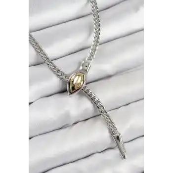 Pirinç Asansörlü Yılan Model Gümüş Renk Kadın Kolye