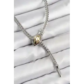 Pirinç Asansörlü Yılan Model Gümüş Renk Kadın Kolye