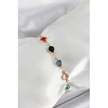 Pirinç Asorti Model Gold Renk Zirkon Taşlı Kadın Bileklik