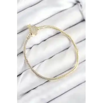 Pirinç Charm Zirkon Taşlı Taç Model Gold Renk Kadın Bileklik