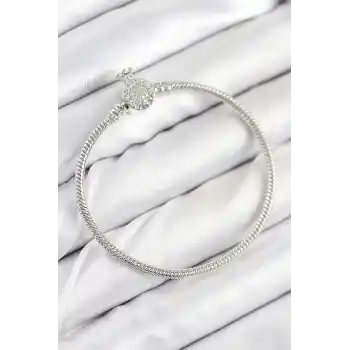 Pirinç Charm Zirkon Taşlı Taç Model Gümüş Renk Kadın Bileklik