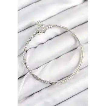 Pirinç Charm Zirkon Taşlı Taç Model Gümüş Renk Kadın Bileklik